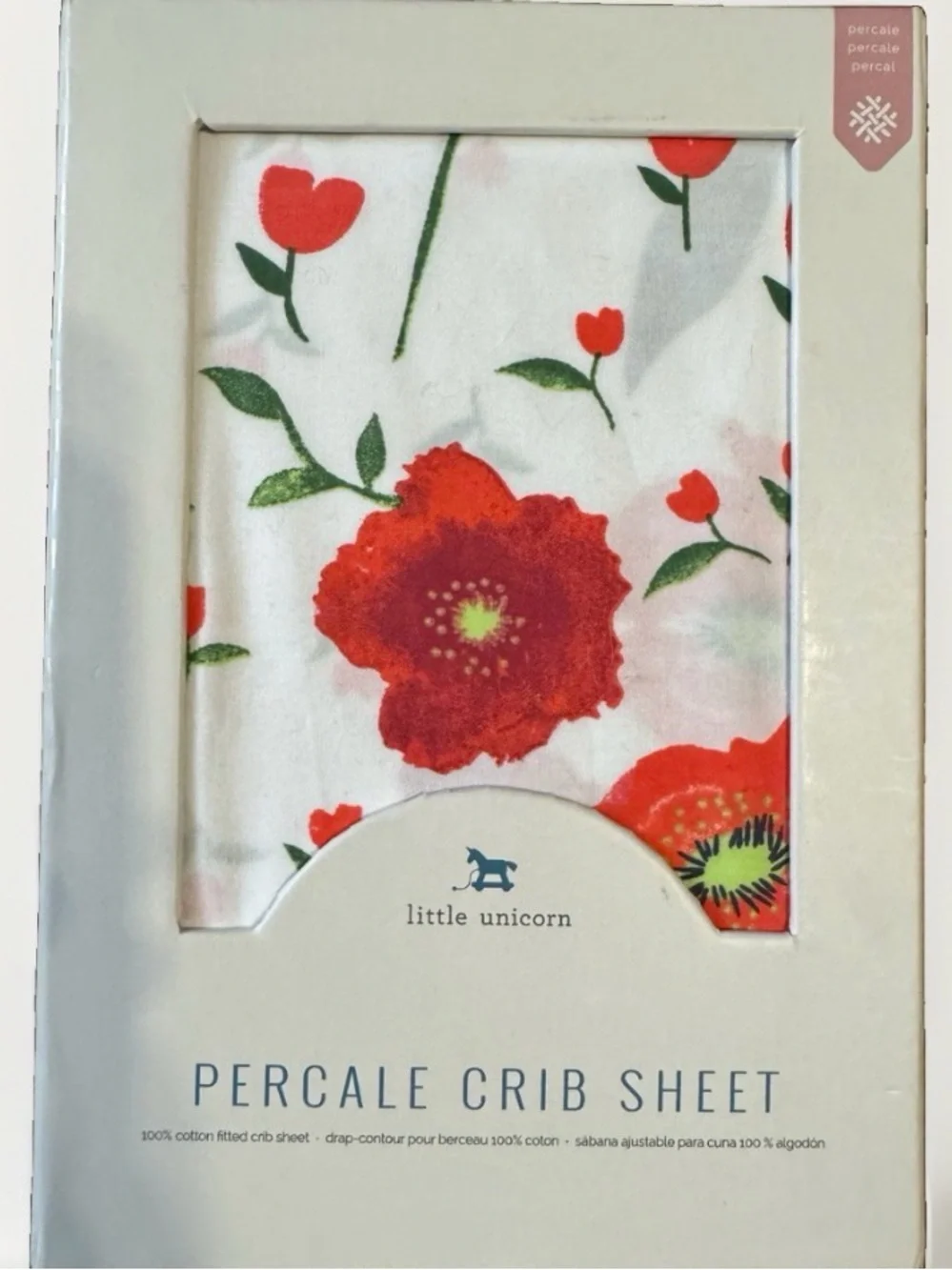 Percale Crib Sheet in Red Floral